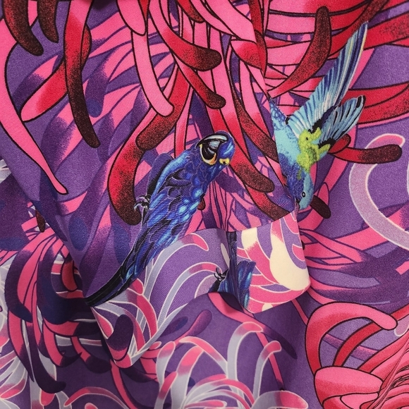 Attitudes by Renee Vibrant Pink and Purple Kimono Size XSP Novelty Brints Birds - Picture 7 of 8